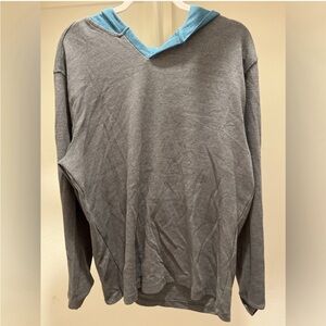 Gray Hoodie with Blue Hood